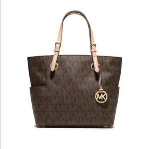 East West Jet Set Signature Logo Tote Brown